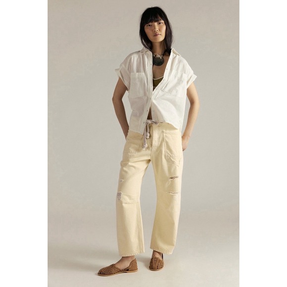 RETIRED Free People Lemon Icing Yellow Moxie Barrel Jeans NWT‎ Sizes 33 - Picture 5 of 6